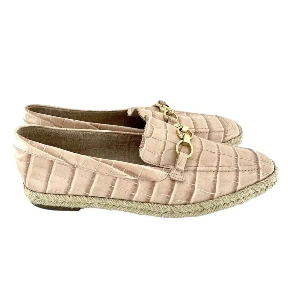 Schutz Women's Loafers Patty Crocodile Embossed Pink Leather Flats SZ 9 NEW